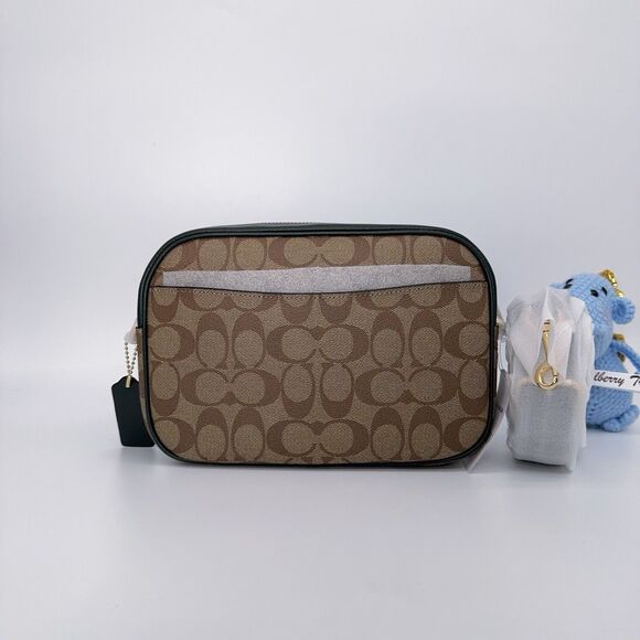 Coach CE599 Jamie Camera Bag In Signature Canvas With Varsity Motif Amazon Green - Picture 2 of 7